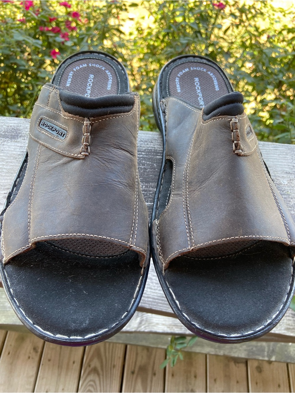 Rockport Men’s Dark Brown Leather Slide Sandals